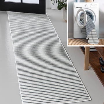 Damon Classic Coastal Pinstripe Reversible Machine-Washable Indoor/Outdoor Area Rug